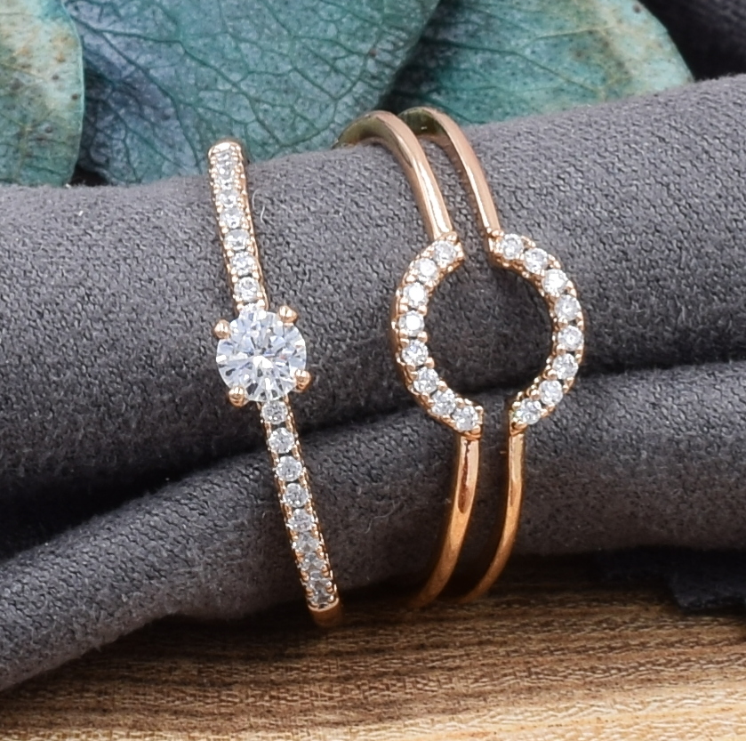 

Кольцо двойное Xuping 30804 белые фианиты позолота 18К19