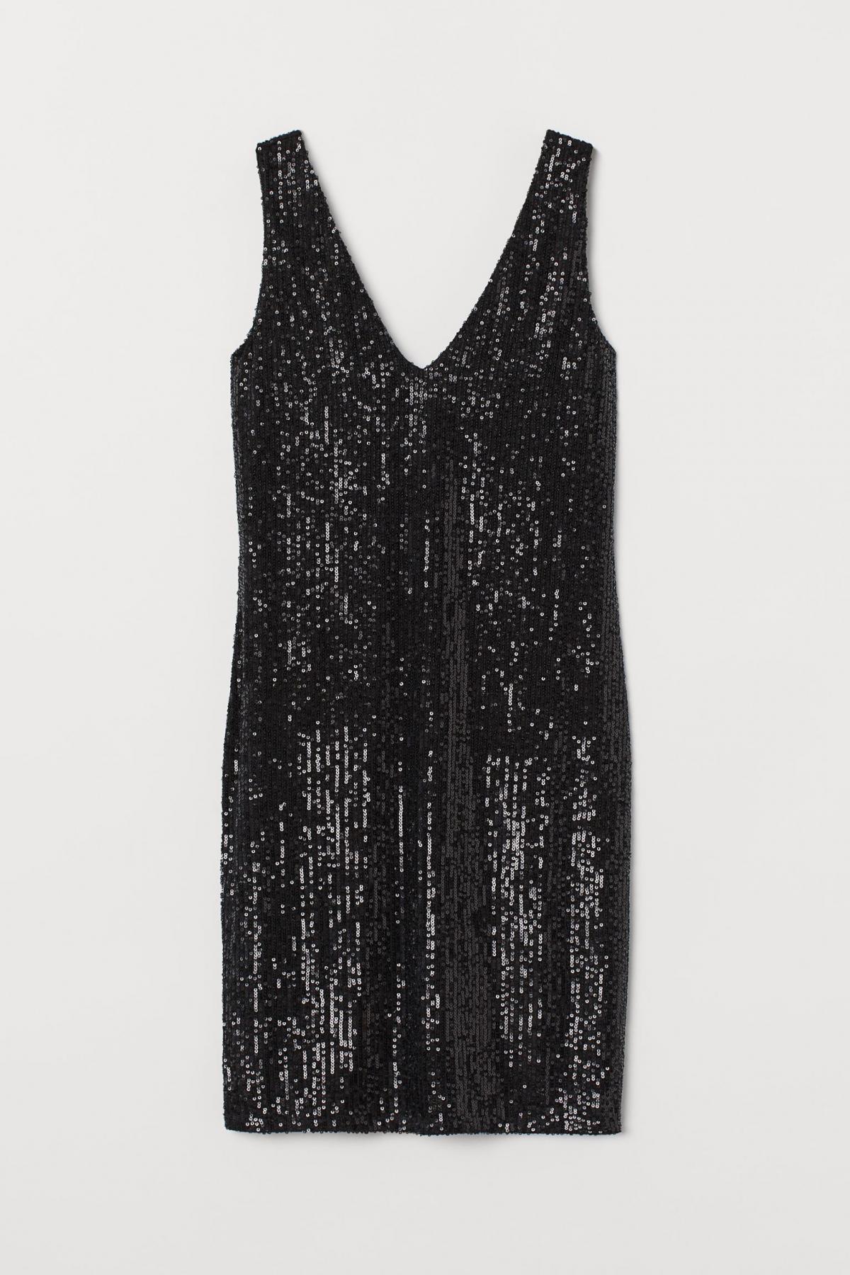 

Платье с пайетками и v-вырезом H&M l Черное