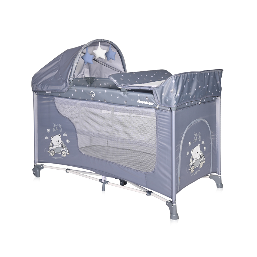 

Манеж-кроватка Lorelli MOONLIGHT 2L+ (silver blue car)