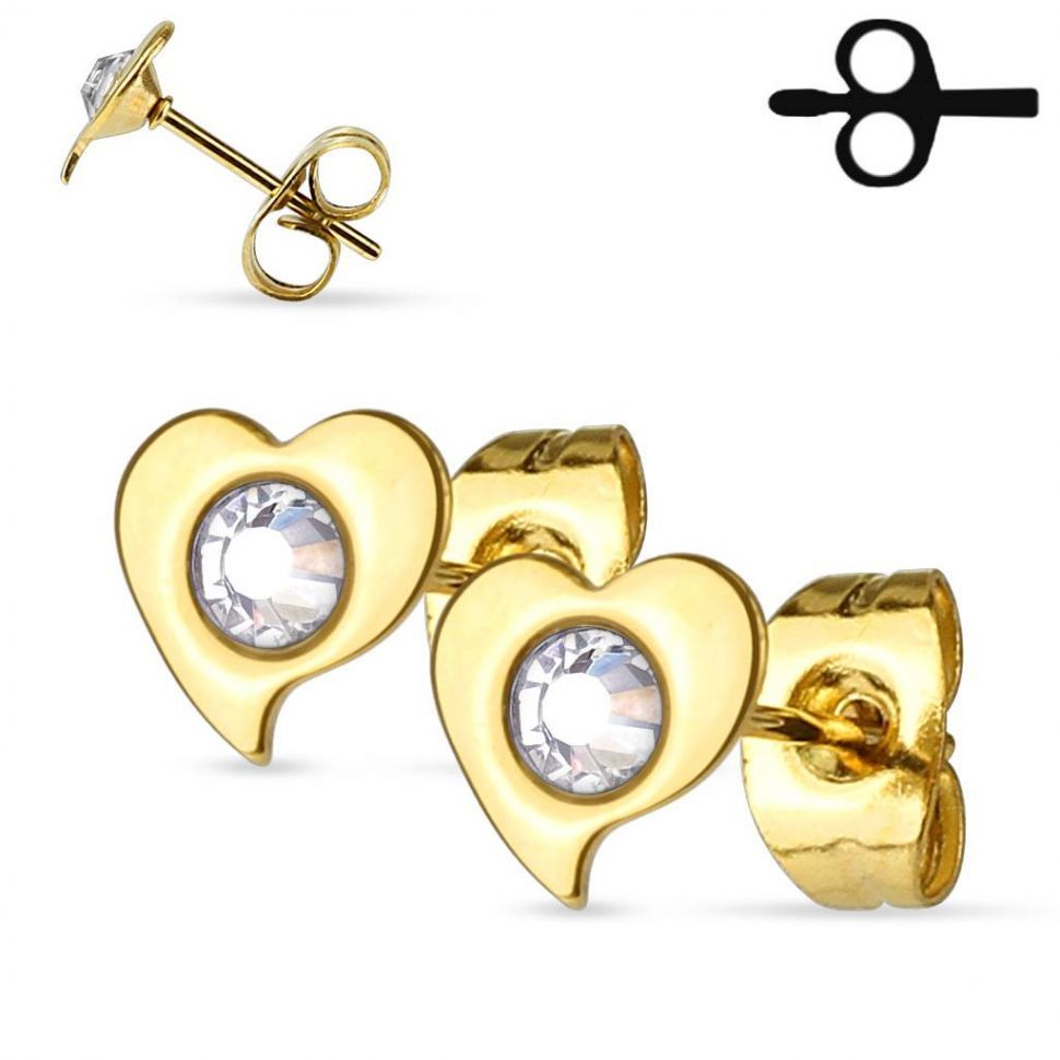 

Серьги-гвоздики Spikes SE2910-GD в виде сердечек с фианитами