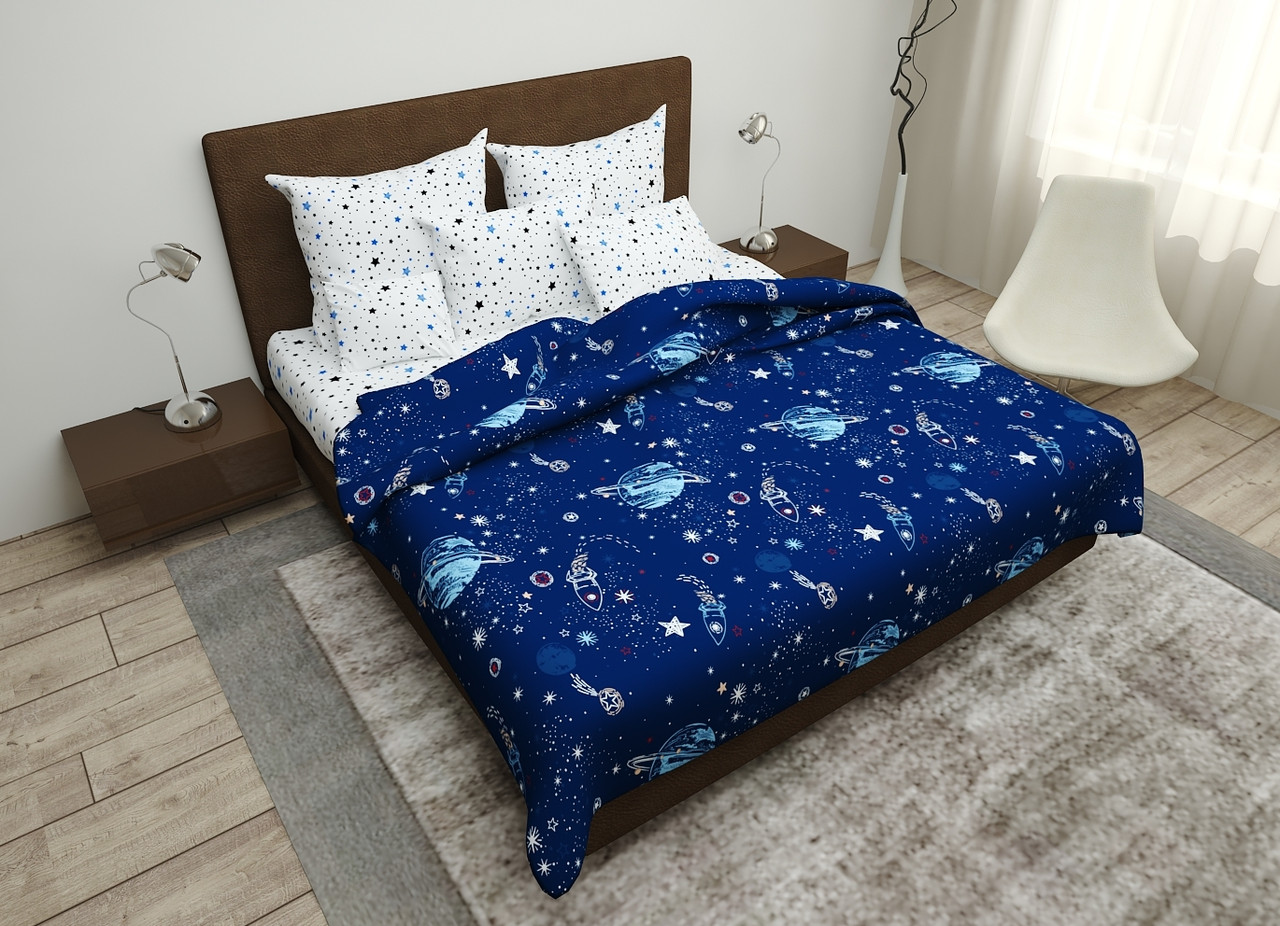 

Двуспальный комплект постельного белья евро 200*220 ранфорс Космос TM KRISPOL Украина