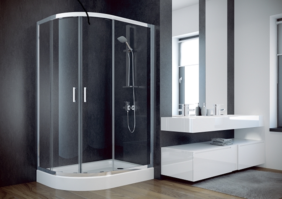 

Кабина асимметричная MODERN 100x80x185 универсальна: стекло прозрачное, профиль хромированный
