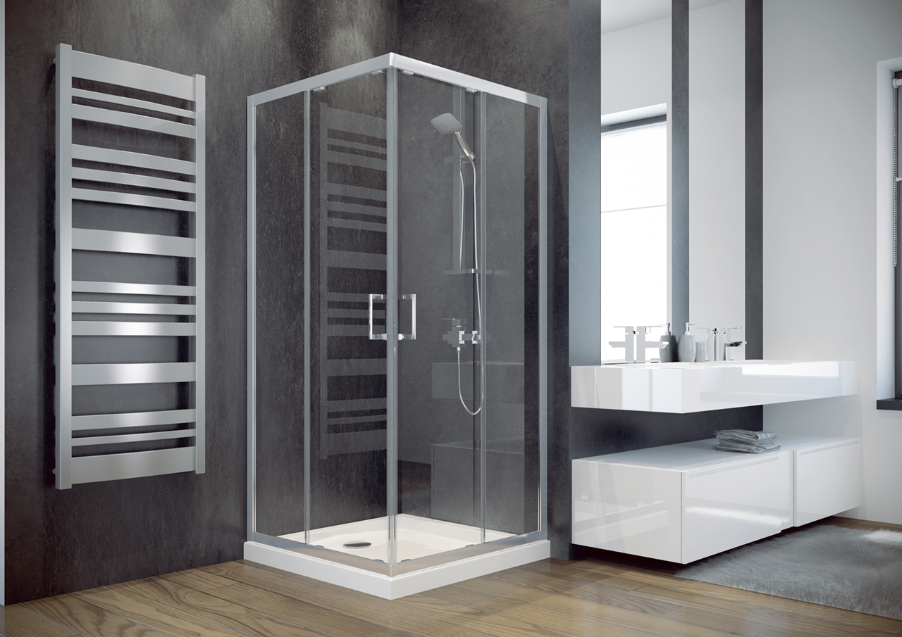 

Кабина квадратная MODERN 80x80x185: стекло grigio / профиль хромированный