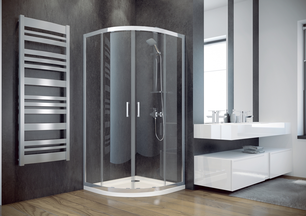 

Кабина полукруглая MODERN 90x90x165 универсальна: стекло mrozone / профиль хромированный