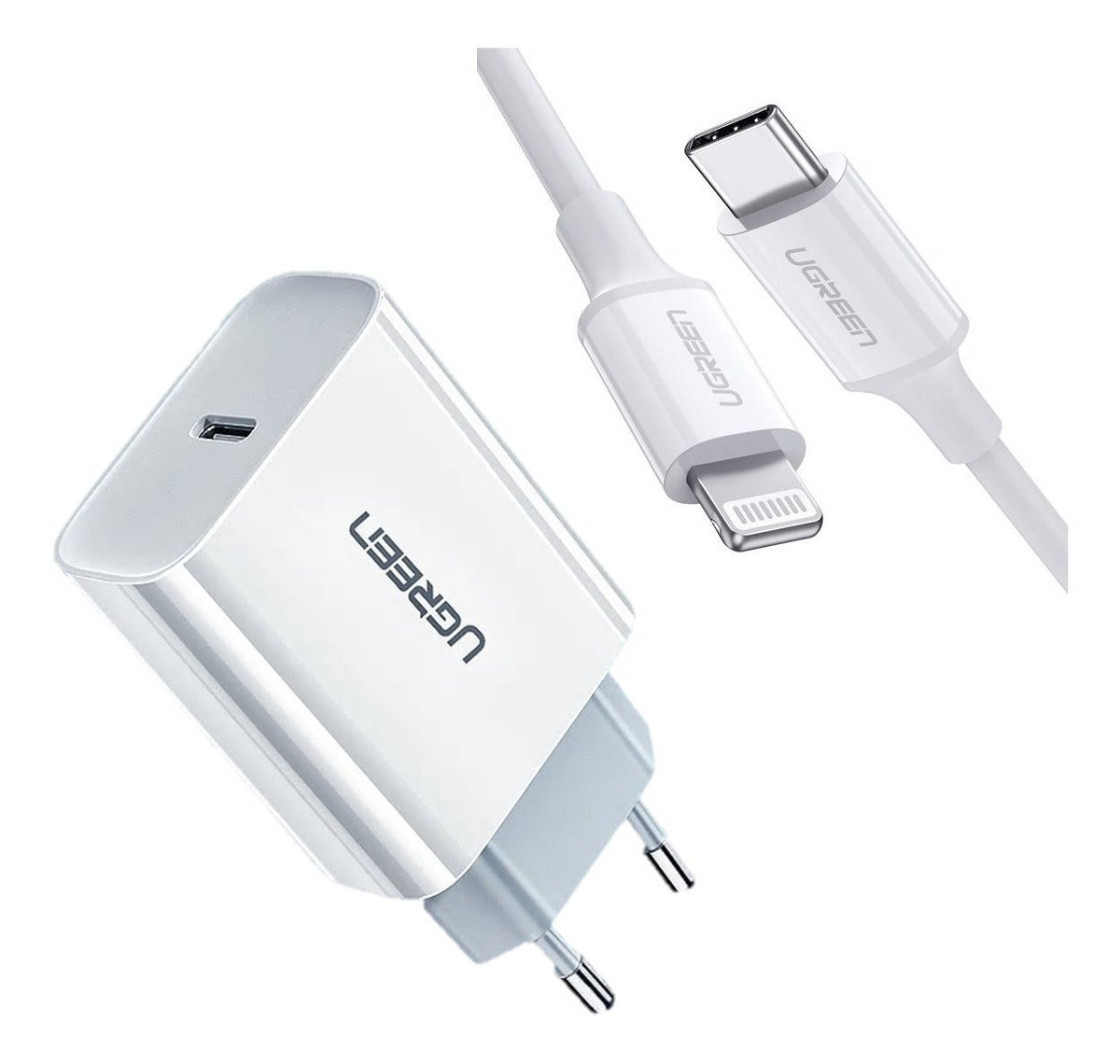 

Зарядное устройство Ugreen QC 4.0 PD 3.0 20W + Кабель Ugreen MFi USB-C to Lightning 1.5M White