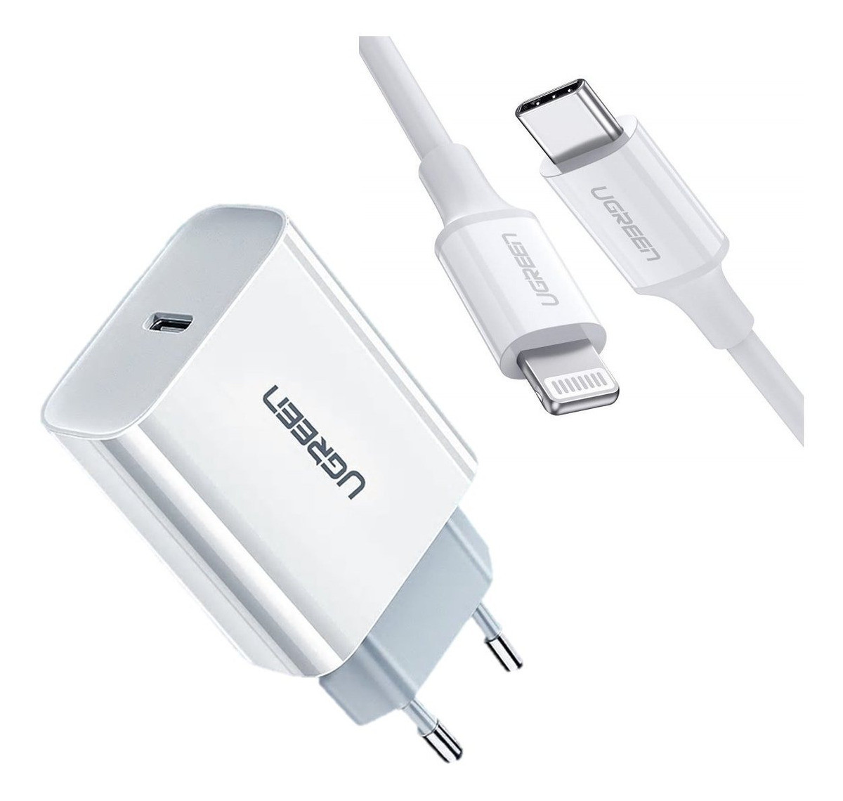 

Зарядное устройство Ugreen Quick charge 4.0 PD 3.0 18W + Кабель Ugreen MFi USB-C to Lightning 1.5M