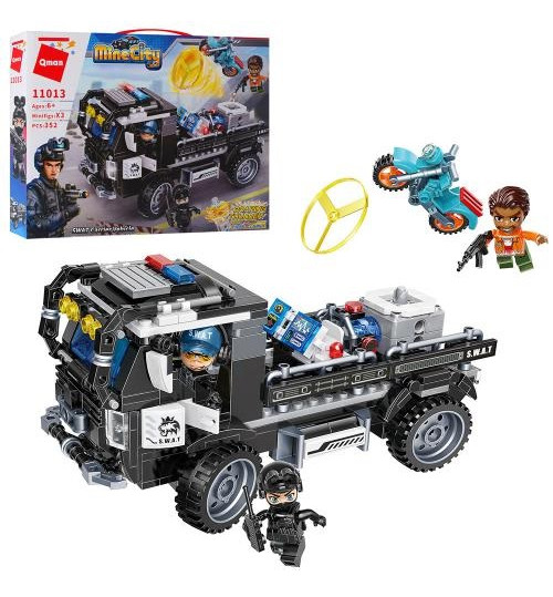 

Конструктор Qman полиция, машина, мотоцикл, фигурки, 352дет (11013M)