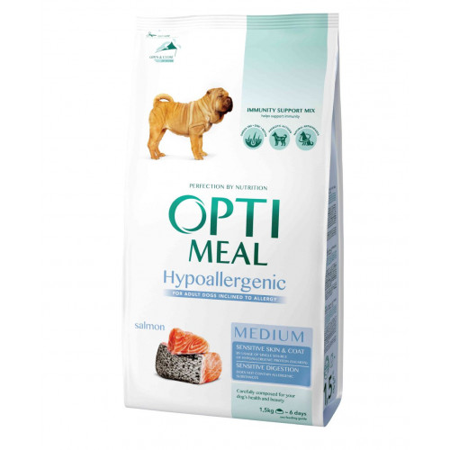 

Гипоаллергенный сухой корм Optimeal для взрослых собак средних пород, с лососем, 1.5 кг