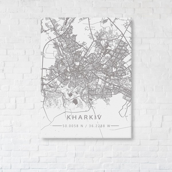 

Картина на холсте прямоугольная I-Art Kharkiv White Map 45x60см