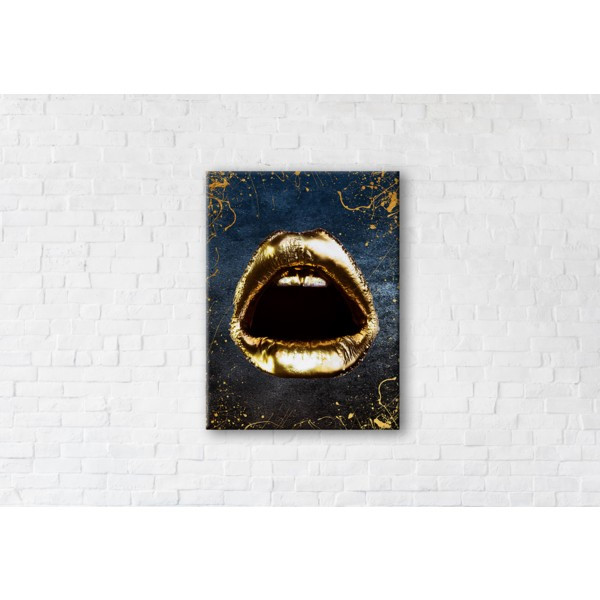 

Картина на холсте прямоугольная I-Art Golden Lips (Black Edition) 45x60см