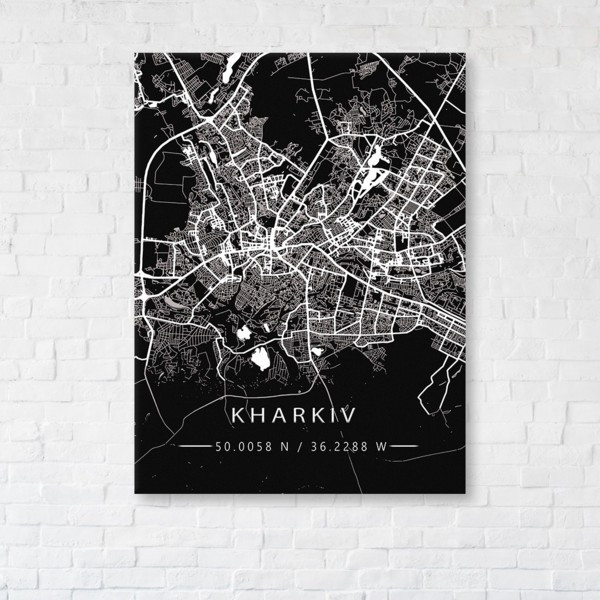 

Картина на холсте прямоугольная I-Art Kharkiv Black Map 75x100см