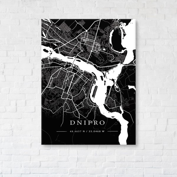 

Картина на холсте прямоугольная I-Art Dnipro Black Map 75x100см