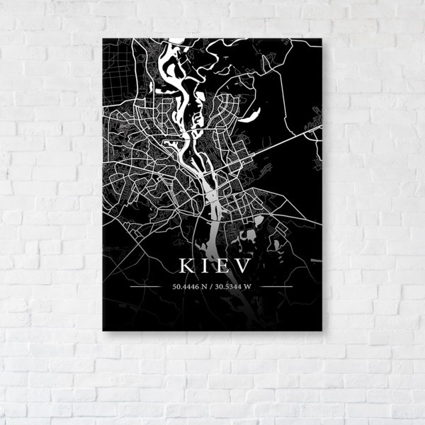 

Картина на холсте прямоугольная I-Art Kiev Black Map 110x145см