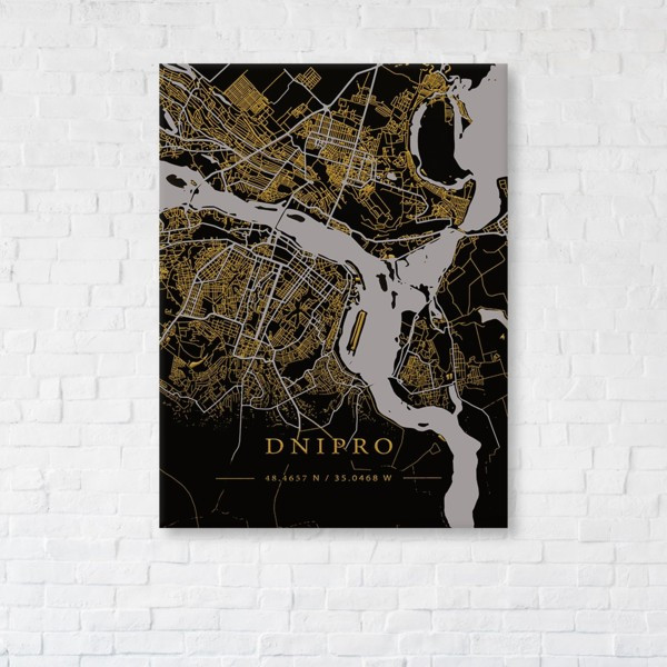 

Картина на холсте прямоугольная I-Art Dnipro Gold Map 45x60см