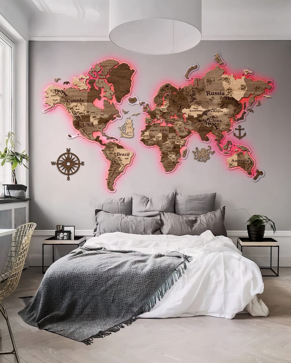 

Деревянная карта мира многослойная с подсветкой на стену из дерева LikeWood Perfect World 3D Led на акриловой стекле L 200 × 120 см Терра
