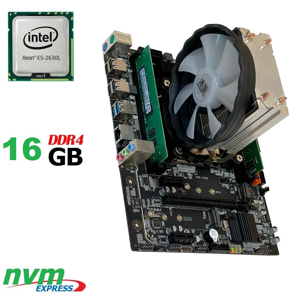 

Материнская плата+CPU+RAM+Кулер:X99 V20+Intel Xeon E5-2630L v3 (8 ядер по 1.8GHz)+16 GB DDR4
