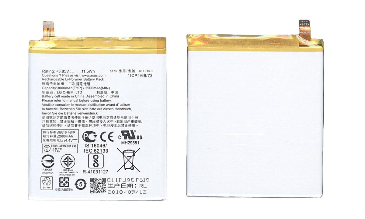 

Аккумулятор к телефону Asus C11P1511 ZE552KL, ZenFone 3 3.85V Silver 2900mAh 11.17Wh