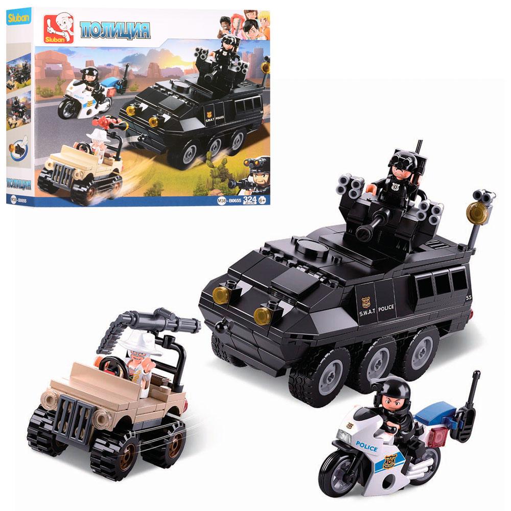 

Конструктор SLUBAN M38-B0655 полиция, транспорт 3шт,фигурки,324дет,в кор-ке,33-28,5-6,5см