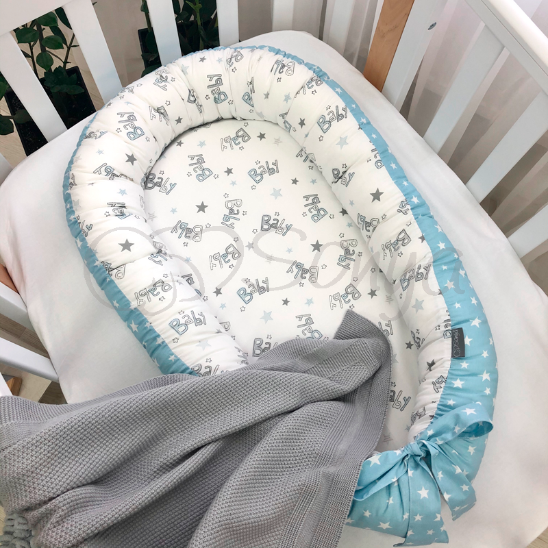 

Кокон для новорожденных Маленькая Соня Baby Desing Premium Baby серо-голубой 65*90 см поплин детский арт.5019462