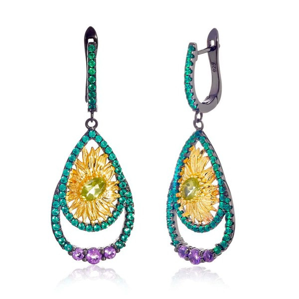 

Серебряные серьги Silver925 с аметистом и перидотом
