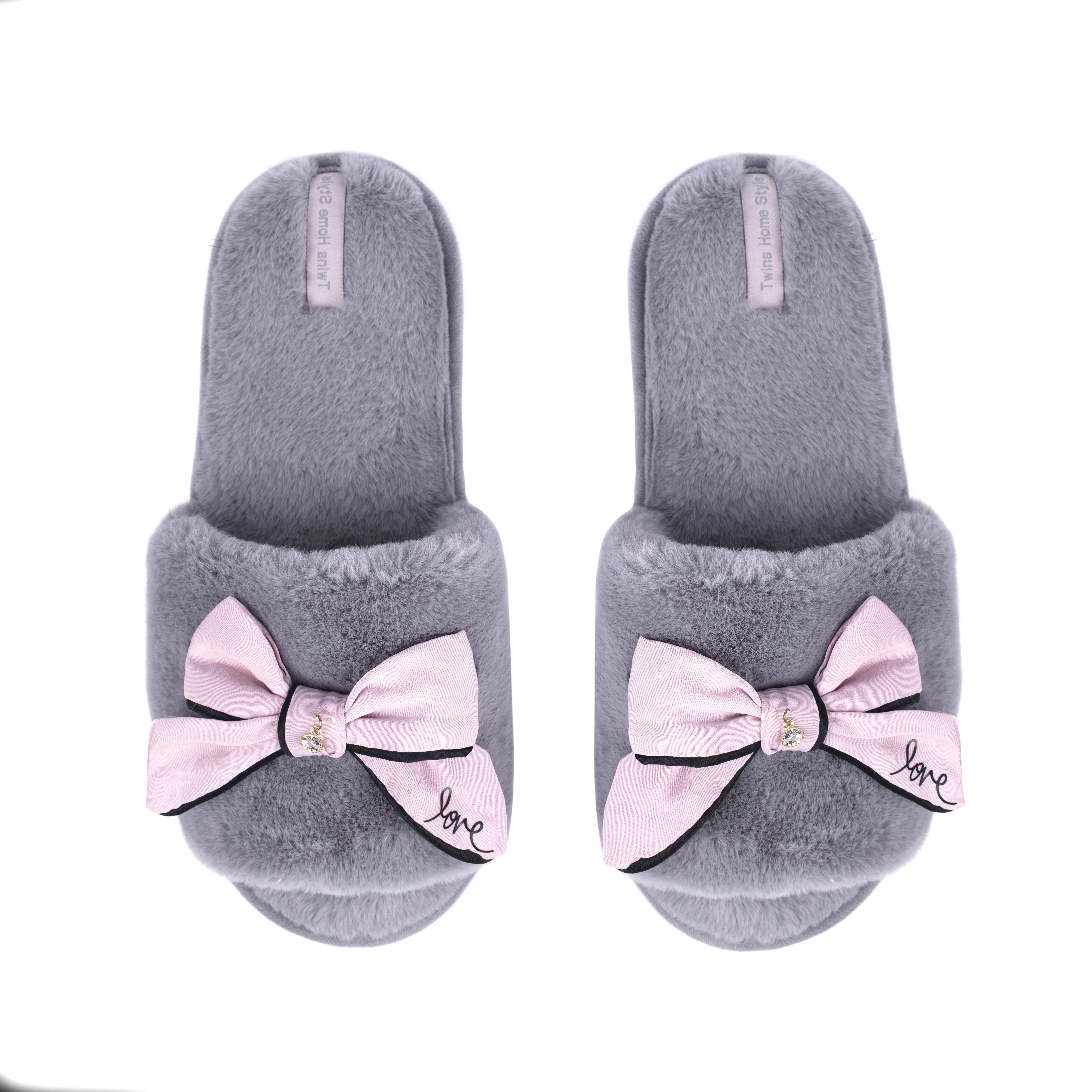 

Капці домашні жіночі HS-LUX хутрянi бант PINK GRAY TWINS 6072 38-39 Сірий, Рожевий