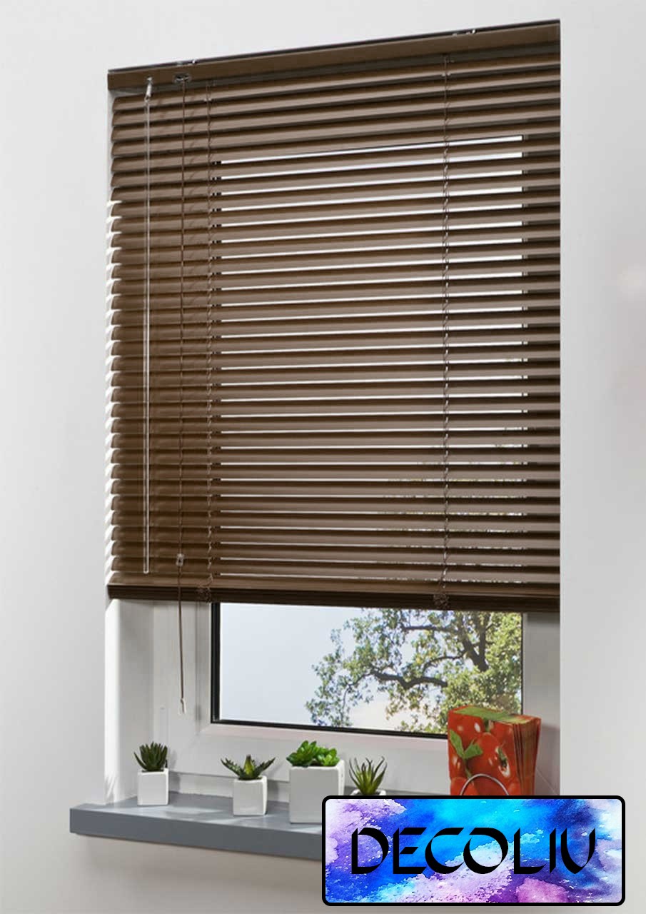 

Жалюзи DECOLIV Горизонтальные алюминиевые коричневые под дерево код 772095 120*150см