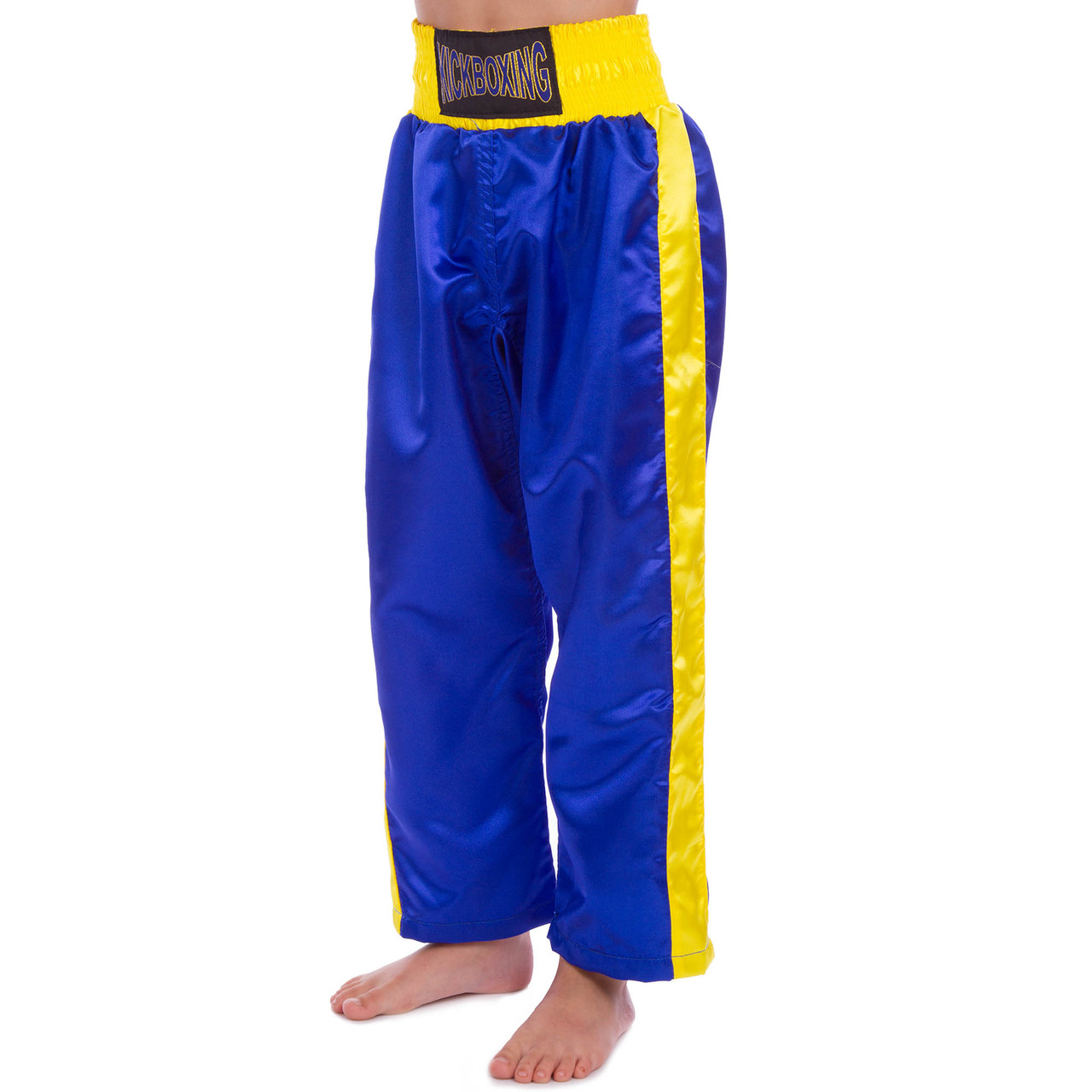 

Штаны для кикбоксинга детские Matsa Heroe 6732 размер 4XL 152-156 см 14 лет Blue-Yellow