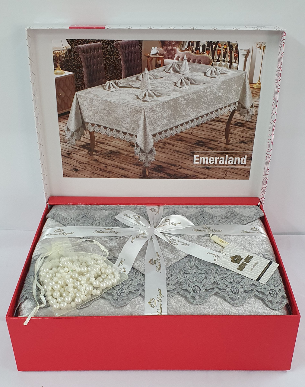 

Скатерть Set Велюр Maison Royale 160x220+8 psc Emerald Grey