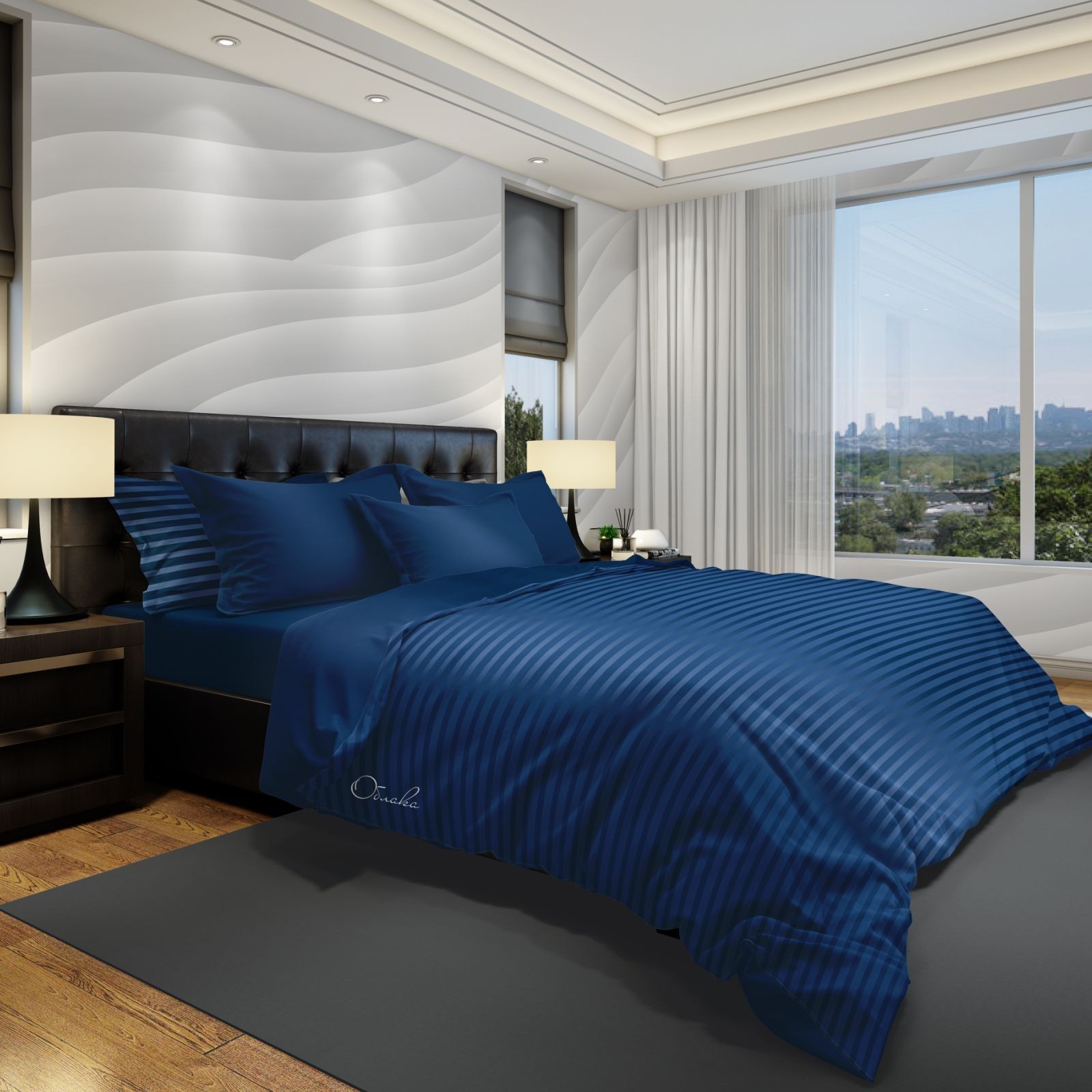 

Комплект постельного белья Облака Сатин +Страйп Сатин Евро Комбинированный Синий