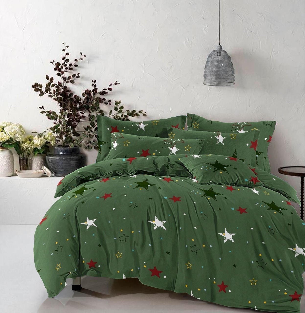 

Комплект постельного белья Облака Бязь Семейный 145*220*2 Green with Stars
