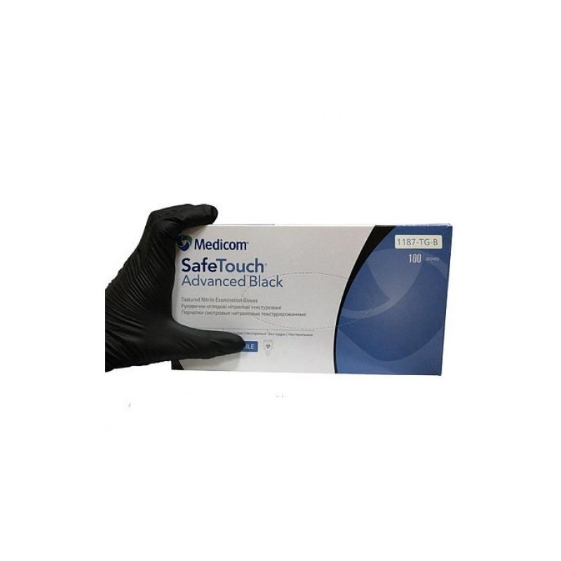 

Перчатки нитриловые Medicom SafeTouch Black S черные 5 гр 100 шт