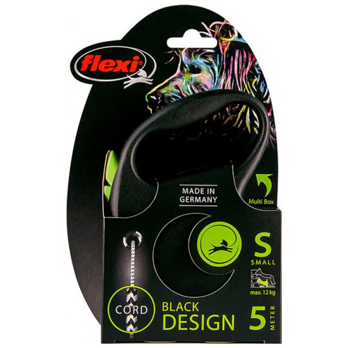 

Рулетка Flexi Black Design S, для собак, 5 м, трос, зеленая