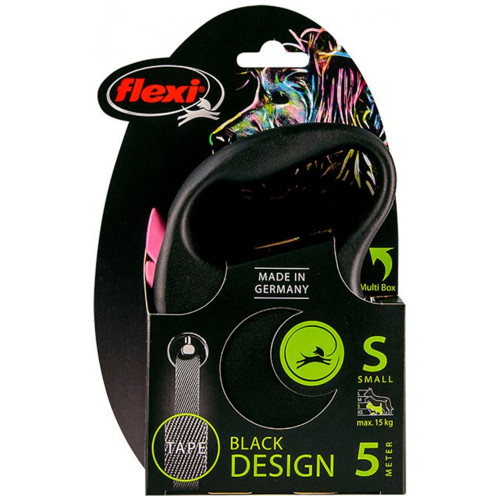 

Рулетка Flexi Black Design S, для собак, 5 м, лента, розовая