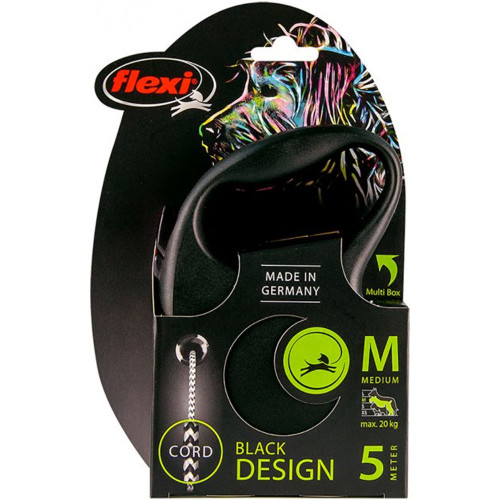 

Рулетка Flexi Black Design M, для собак, 5 м, трос, черная