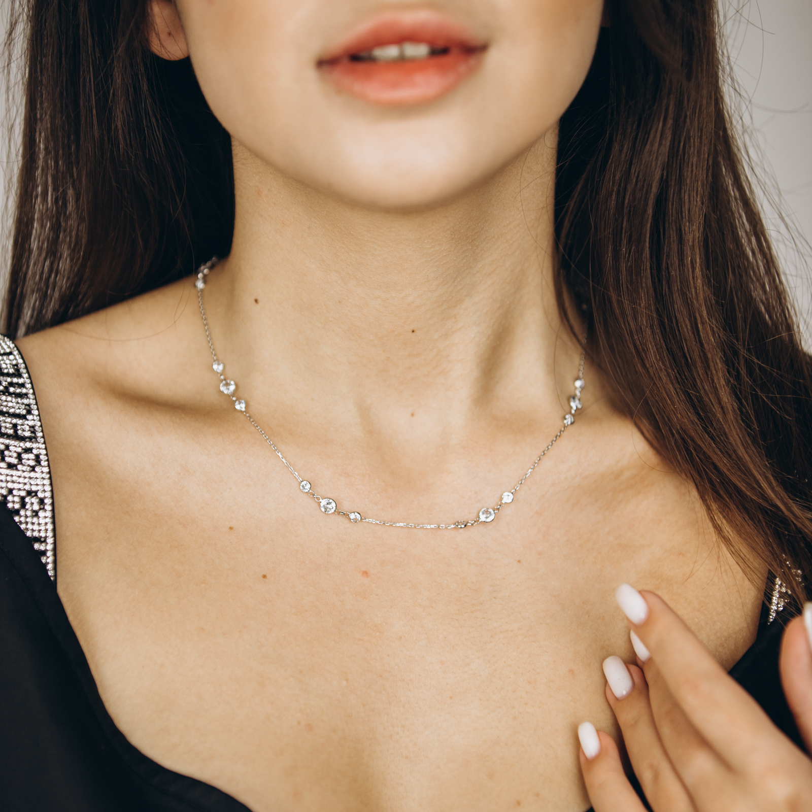 

Серебряное колье с фианитами ko14699 Диамант, 40 размер