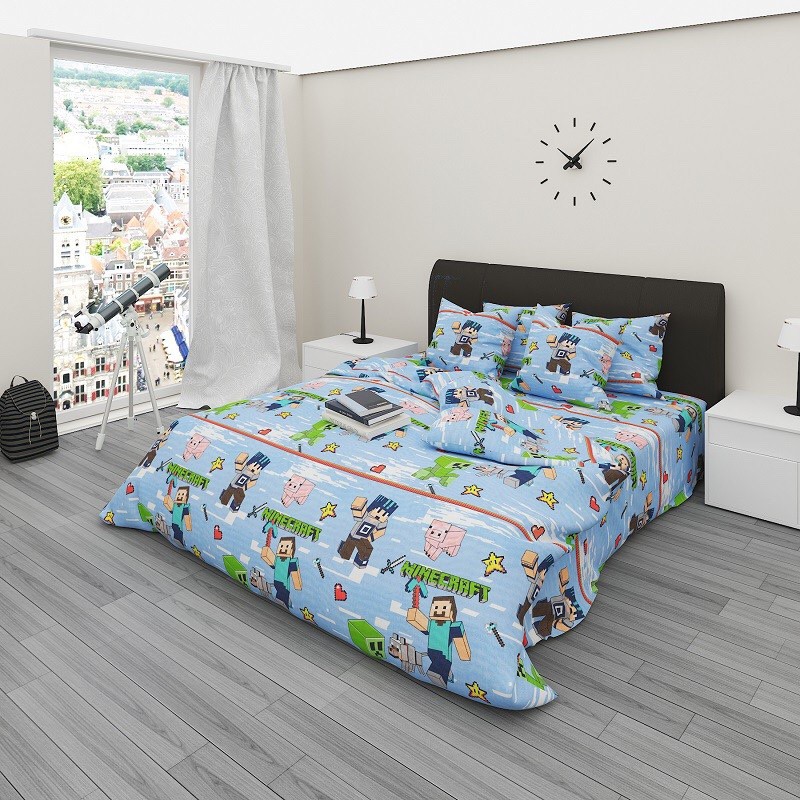 

Комплект постельного белья Королева Ночи Бязь 175х215 Двуспальный Майнкрафт на голубом 738