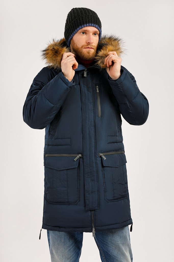 

Мужской удлиненный пуховик с меховой опушкой Finn Flare 12922003W-101 XXL Темно-синий