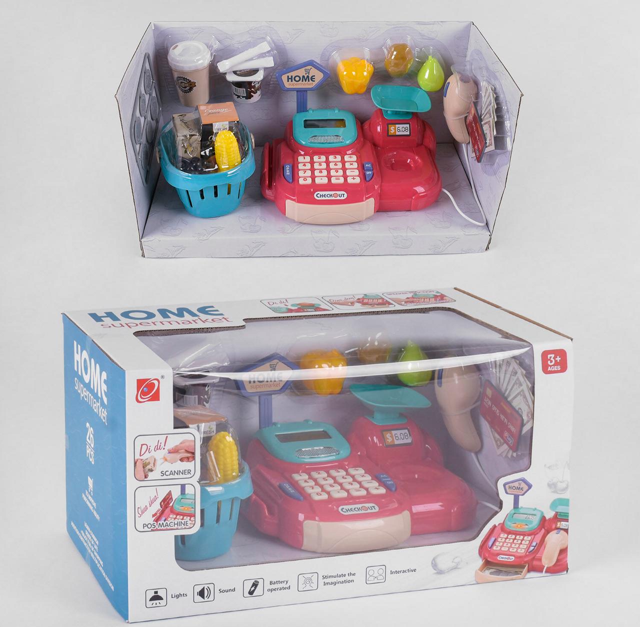 

Детский кассовый аппарат,с калькулятором, сканером, корзинкой и продуктами 668-71(1) мини-магазин (26 предметов)