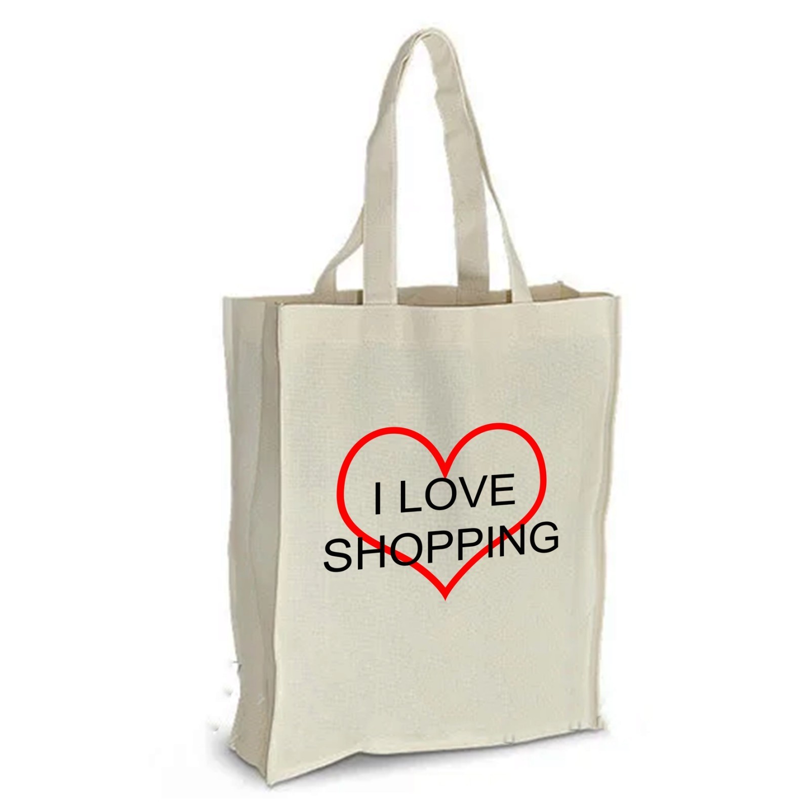 

Екосумка Vivay з принтом I love shopping 38x10x42 см Бежева (5359)