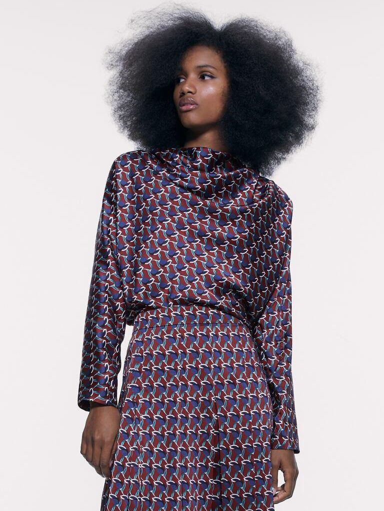 

Блузка Zara XAZ263905PDIW L Бордовая с синим