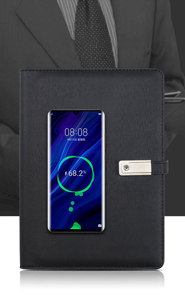 

Блокнот, бежедневник с флешкой 16 Гб и беспроводной зарядкой Powerbank Черный