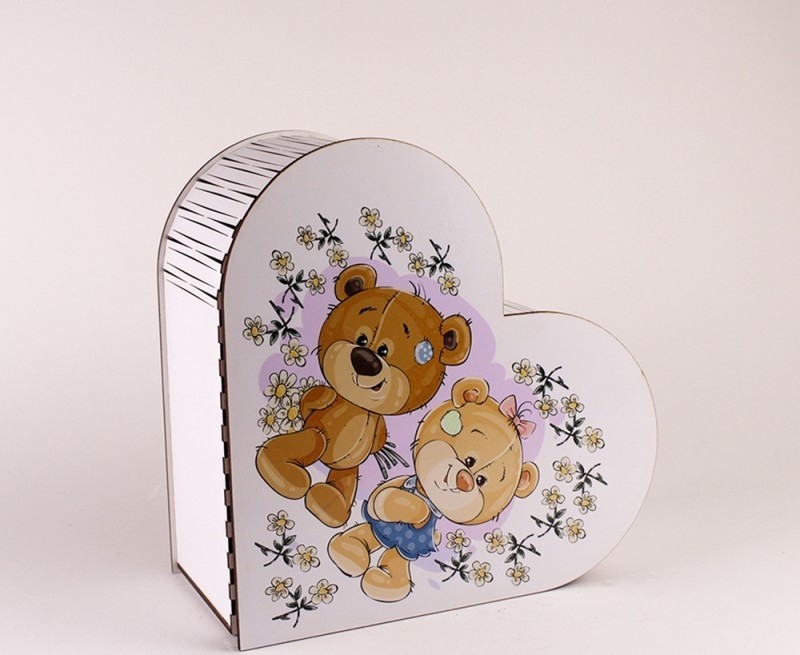

Деревянная коробка для подарка в форме сердца "Медвежата". So cute 001890