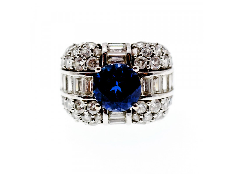 

Серебряное кольцо с сапфиром и фианитами Sky Jewelry 003560