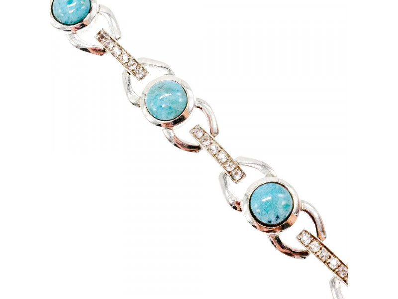 

Серебряный браслет с камнем ларимар и фианитом Натуральный Sky Jewelry 003412