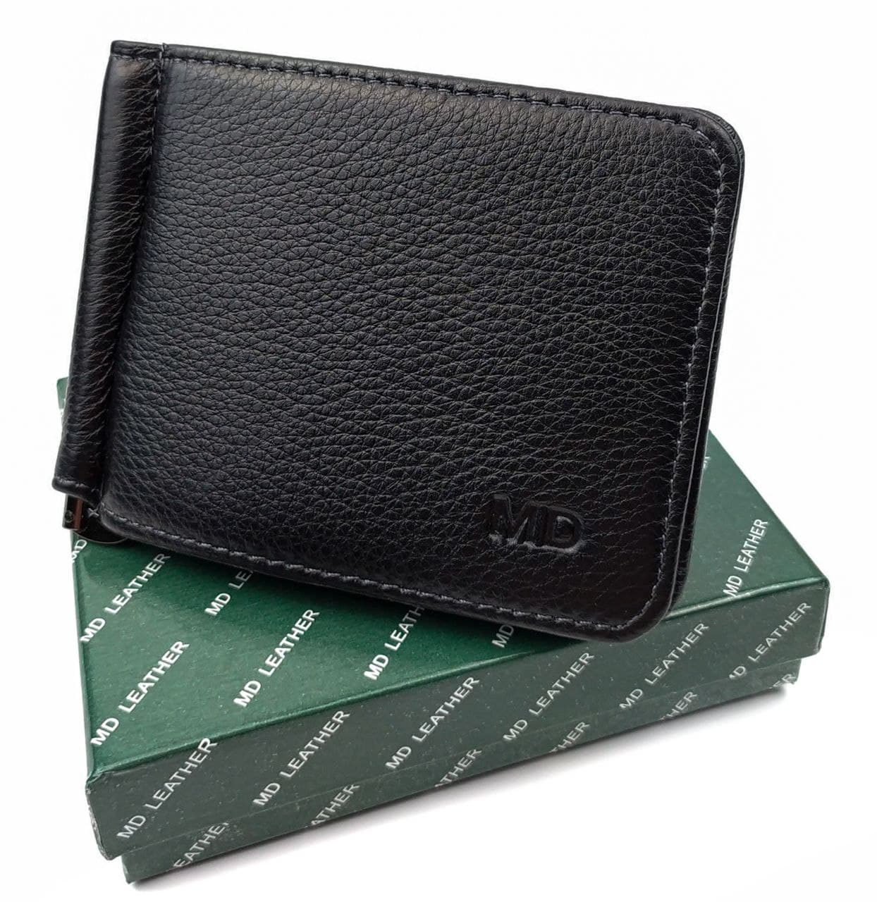 

Классический мужской кожаный зажим для купюр MD Leather MD-124-22 черный