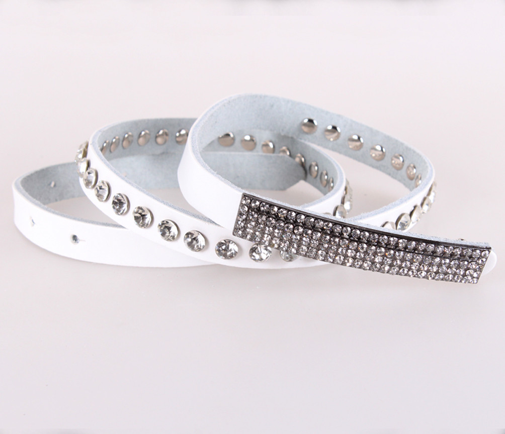 

Кожаный ремень со стразами D-Belts S0918 белый (100 см х 2 см)