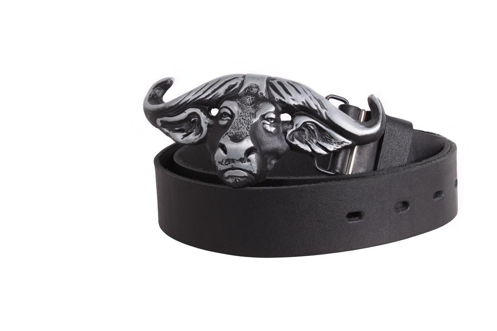 

Кожаный черный ремень с массивной пряжкой бык D-Belts S0172 черный (125-130 см х 4 см)
