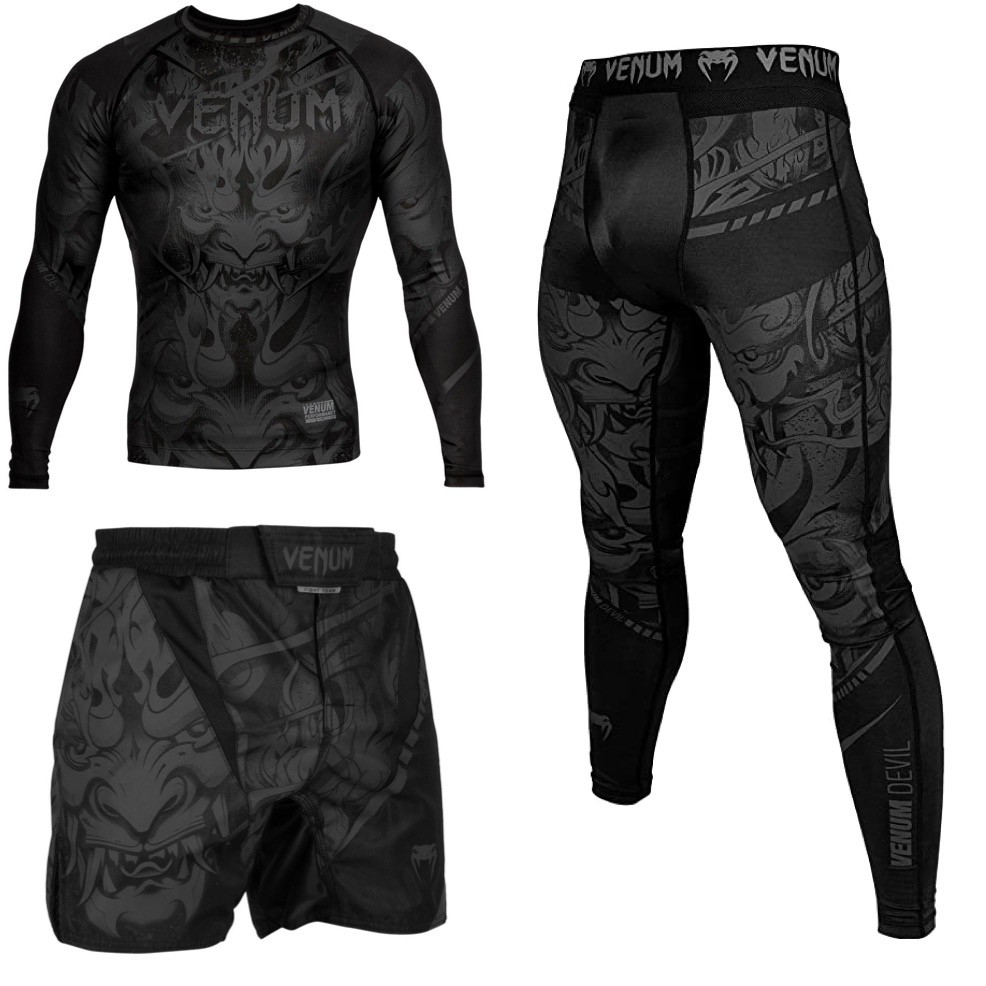 

Мужской компрессионный костюм Рашгард шорты леггинсы Venum devil black 3в1 XL