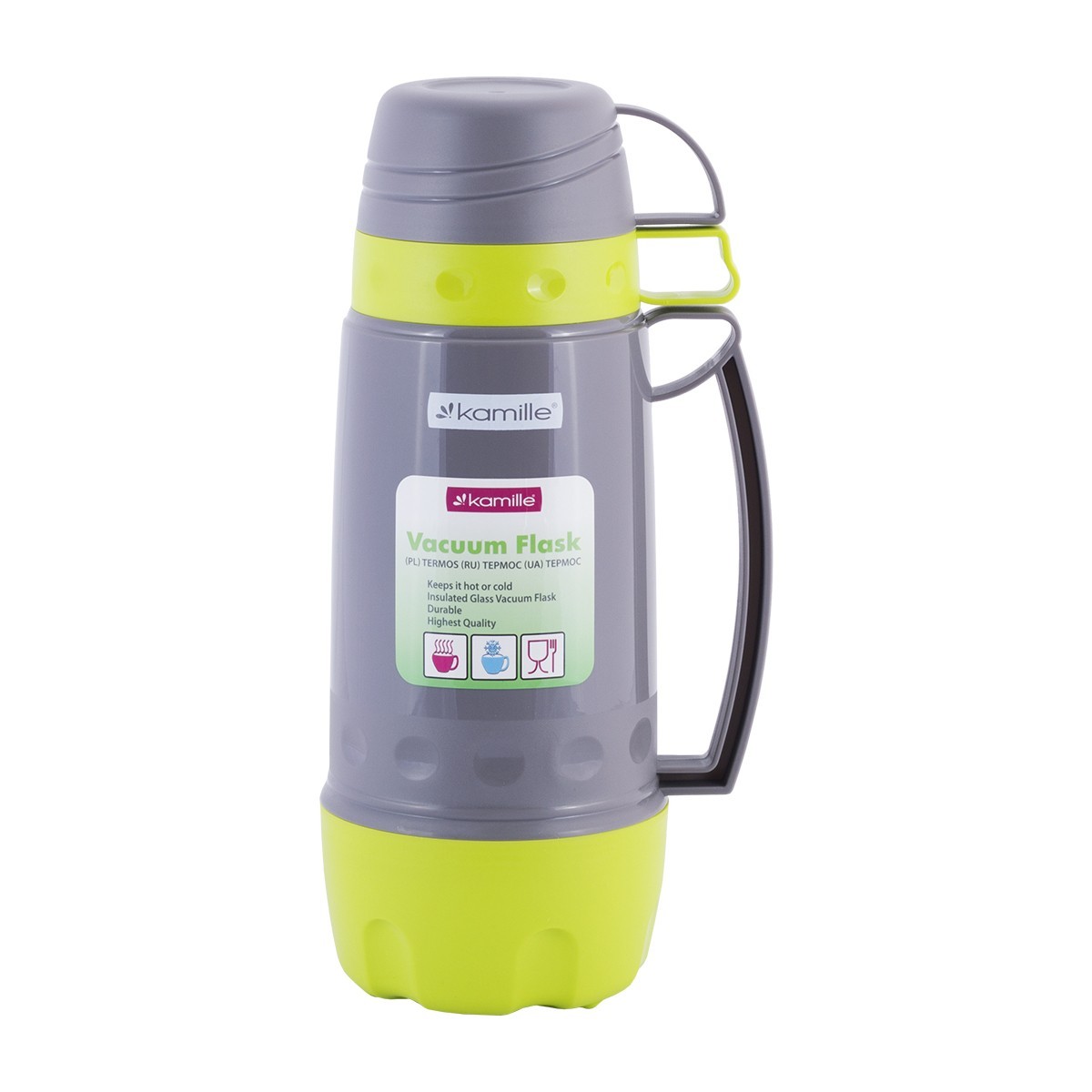 

Термос Kamille Vizo 1800мл пластиковый со стеклянной колбой Серый-салатовый