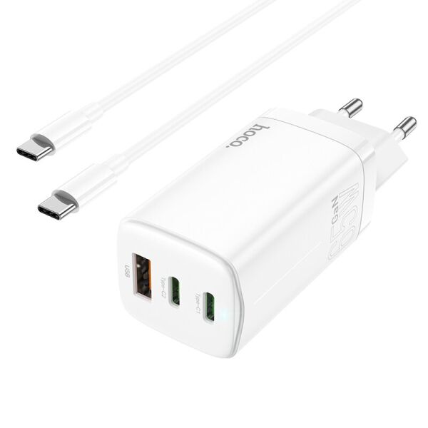 

Сетевое зарядное устройство Hoco N16 (65W, UBS3.0, Type-C) + кабель Type-C to Type-C — White